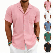 Mens Loose-Fit Plus-Size Cuban-Neck Casual Short-Sleeve Shirt